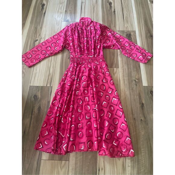 Vintage 80s d. Frank Pink Cotton Button Down Midi Dress M - Picture 10 of 11